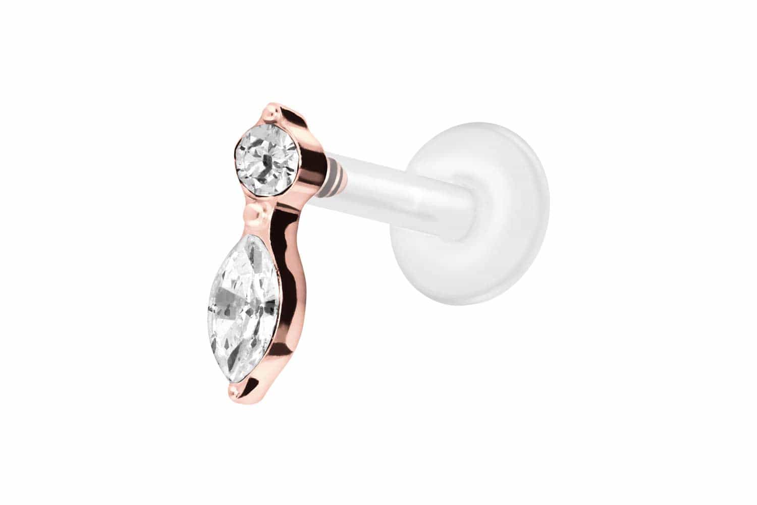 PTFE Labret Piercing mit Innengewinde + Titan-Aufsatz KRISTALLBLATT